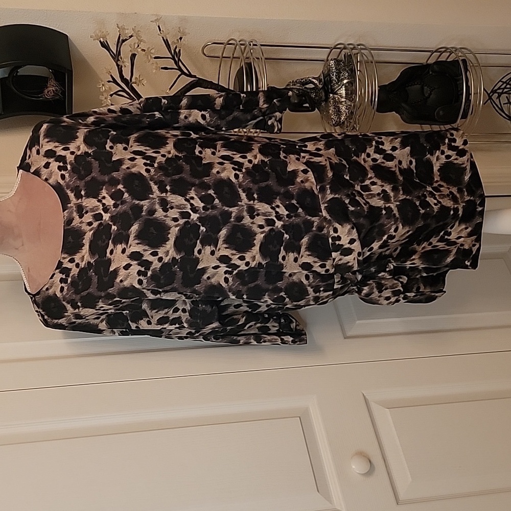 Zara Animal Print Shift Dress, Drop Waist with Side Tie. Midi Length, Size M